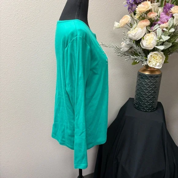 Rebecca Malone Green Santa Snowman Tee L | Christmas Holiday Winter Top - Picture 5 of 8